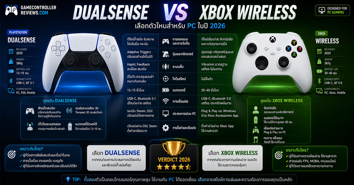 จอย Sony DualSense และ Xbox Wireless Controller วางเปรียบเทียบ